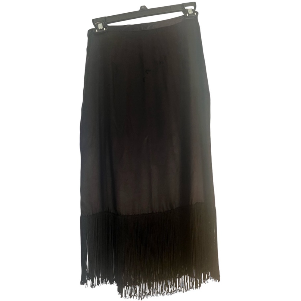 NWOT Tracy Reese Black Silk Fringe Midi Skirt Size 6